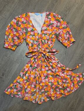 Draper James • "Wynnona" Wrap Mini Spring Dress (Oranges Print)